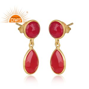 Pendientes colgantes de piedras preciosas de Calcedonia Rosa natural chapados en oro de 18 quilates de Plata de Ley 925 de último diseño, fabricante de joyería personalizada - Product Image 2