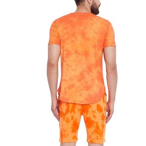 Conjunto de pantalones cortos personalizados para hombre, ropa de verano con sublimación completa, tejido de algodón 100%, Color naranja, dos piezas, traje de sudor con Logo, conjuntos gemelos - Product Image 4