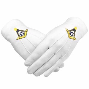 Guantes Masónicos con Compás Cuadrado Amarillo y Bordado de Máquina con la Letra G (2 Pares) - Product Image 1