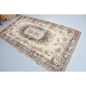 4x7.1 ft Vintage Area Rug, <b>Brown</b> Pink Turkish Oriental <b>Wool</b> Rug - Product Image 1