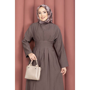 Vintage Brown Belted <b>Dress</b> Waist-Pleats Modest Vintage Style Breathable Spandex Mix Fabric <b>Custom</b> Logo XS-XXL for Day Spring - Product Image 2