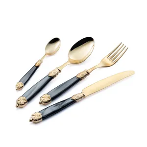 Best Wholesale Suppliers Elegant Wedding Stainless Steel Cutlery Metal Knife Fork Spoon Flatware Set for Hotels Banquets Use