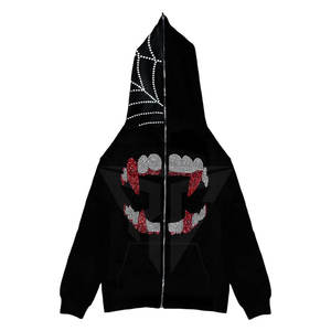 Sudaderas con capucha para hombre de moda superior con diamantes de imitación de buena calidad 100% algodón bajo MOQ patrón sólido para invierno - Product Image 2