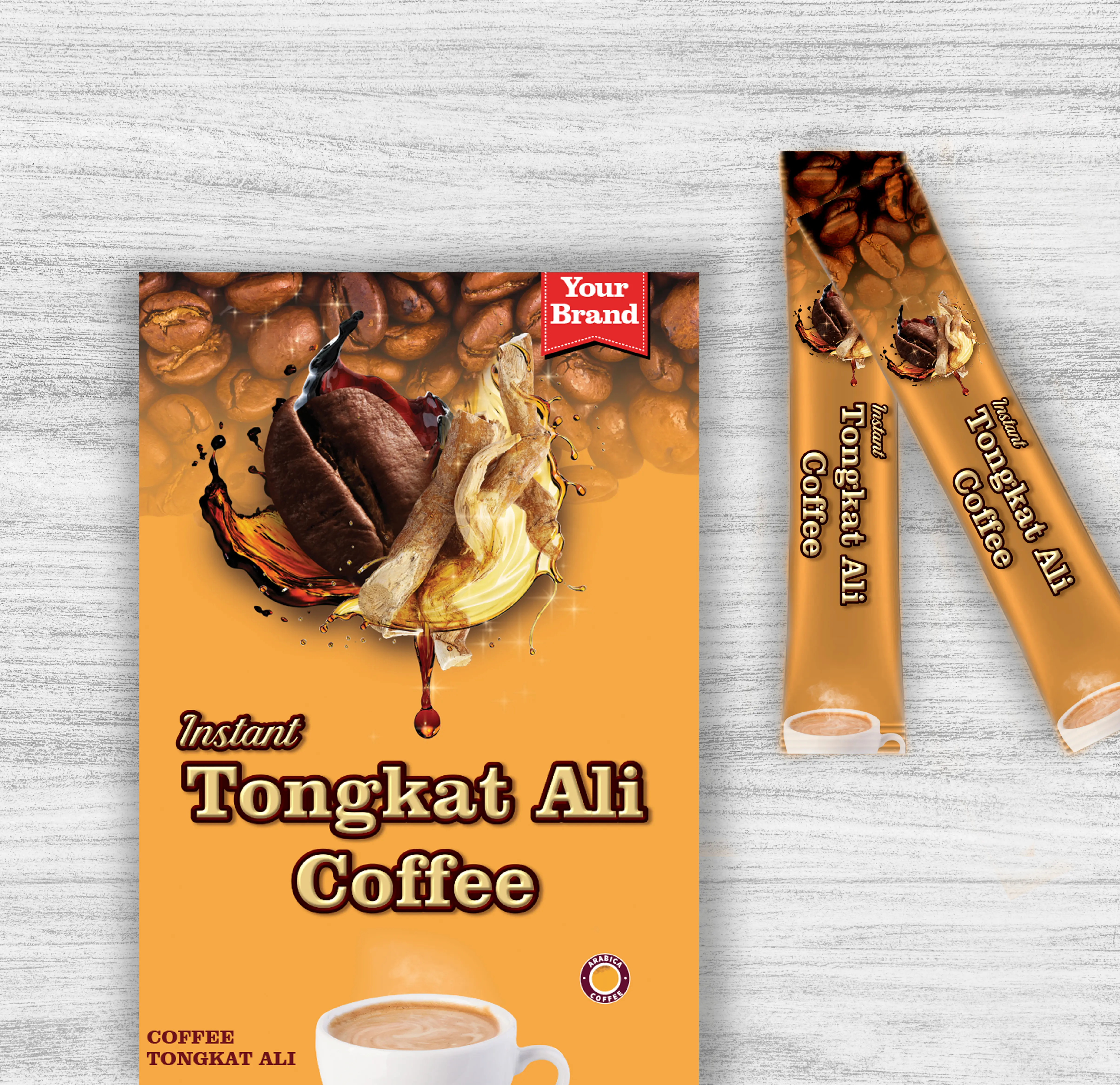 Rasa makanan instan Tongkat Ali pelangsing kopi dan meningkatkan energi alami dan mendukung kekebalan efek cepat kemasan OEM