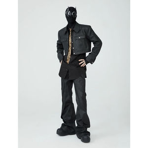 Pantalon en cuir tendance pour hommes confortable coupe ajustée matériau durable et doux et respirant pantalon droit pour hommes, droit, rayé incurvé - Product Image 5