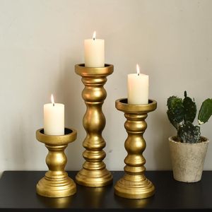 Handmade Wooden <b>Candle</b> Holders | Vintage Pillar <b>Candle</b> Stand <b>Set</b> | Rustic Home Decor - Product Image 1