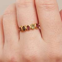 Bague Statement Bohème Antique en Tourmaline Certifiée Naturelle Multi-Certifiée, Plaqué Or 18K, Argent Sterling 925 Massif