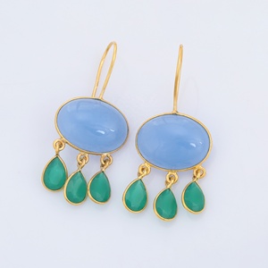 Nuevos pendientes colgantes de moda para mujeres y niñas, joyería de diseño corto de Calcedonia azul y verde superior - Product Image 2