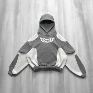 Sweat à capuche d'hiver pour homme de qualité supérieure, style tendance, broderie usée, fermeture éclair surdimensionnée, imprimé décontracté, 100% coton, ODM - Product Image 3