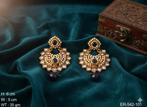 Pendientes Polki de acabado antiguo perfectos para novias, bodas, Ropa Étnica tradicional y ocasiones especiales - Product Image 5