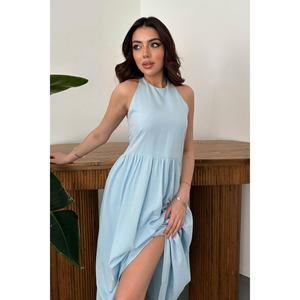 Baby Blue Smocked Back Linen <b>Dress</b> - Baby Blue - Product Image 2