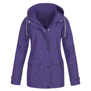 Chaqueta ligera RTS de Otoño Invierno para mujer, cortavientos con capucha de Color sólido, bolsillos, lona, impermeable, a prueba de viento para uso en exteriores - Product Image 4