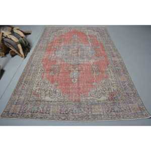 Vintage Turkish Rug 5.8x9.4 ft, <b>Red</b> Floral <b>Wool</b> Rug - Product Image 1