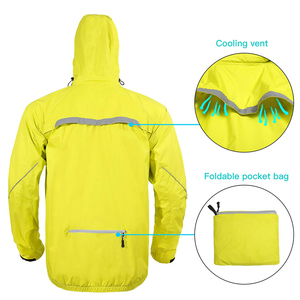 High Visibility Winter Rain Jacket <b>Stand</b> Reflective Stripe Waterproof Hooded Outerwear Foldable Pocket Bag for Running <b>Cycling</b> - Product Image 2