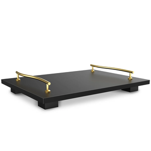 Elegant Natural High-Polished Wooden Tray Eco-Friendly Premium Quality <b>Black</b> Color Rectangle Safe Serving Tray - Product Image 2