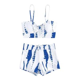 ชุดบิกินี่แผ่นรองนิ่ม2ชิ้นสำหรับผู้หญิงชุดว่ายน้ำสายสปาเก็ตตี้ผูกเชือกเอวสูง - Product Image 3