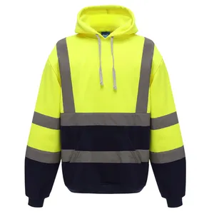 Erkekler güvenlik reflektör Hoody ceket cepler turuncu siyah kireç fermuar inşaat işçileri tişörtü yansıtıcı Hoodies