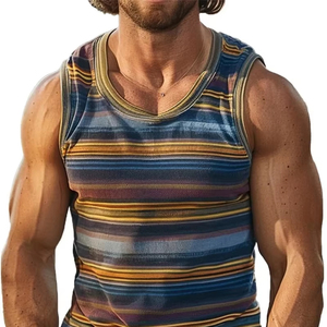 Retro <b>Striped</b> Graphic Tank <b>Tops</b> For Men Fashion Casual Summer Sleeveless 3D Printed <b>Vest</b> Loose Crew Neck Quick Dry Sports Tees - Product Image 6
