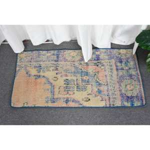 Alfombra de lana azul Beige Vintage de 1,5x3 pies, hecha a mano, área grande turca, área abstracta, látex para habitación de adolescentes, pasillo, espacio rectangular - Product Image 1