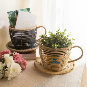 Best Selling Natural Rattan <b>Basket</b> Indoor Planter Flower Pots Tea Cup Planter for Home and Garden Handmade in Vietnam - Product Image 2
