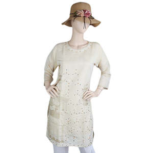 Kurti bordado de lujo para mujer - Color Fawn - Product Image 4