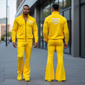 Chándal con cremallera para hombre más nuevo con pantalones acampanados/100% algodón y material transpirable con pantalones holgados y chándales con cremallera - Product Image 1