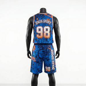 Custom 180 GSM Breathable Basketball Jersey Shorts Blue Orange Graphic Sublimated <b>Set</b> jersey short <b>set</b> for men's - Product Image 5