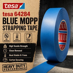 เทปฟิล์ม MOPP สีน้ำเงินด้านเดียว <span class=keywords><strong>TESA</strong></span> <span class=keywords><strong>64284</strong></span> ขนาด 0.11 มม. กาวยาง ทนความร้อน ไม่ทิ้งคราบ เทปปิดผิวสำหรับงานอุตสาหกรรม - Product Image 1