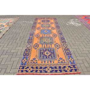 Alfombra Turca Vintage, Alfombra de 4.2x11.5 pies, Alfombra Azul Estilo Marroquí - Product Image 1