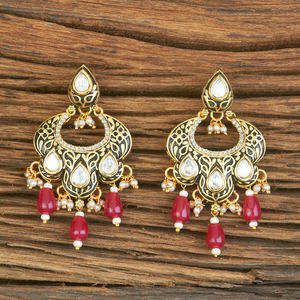 Export Quality Kundan Chand <b>Earring</b> With Matte Gold Plating Polki Jewellery Bollywood Style - Product Image 4