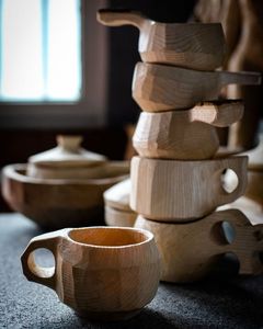 EXIGENCES; Logo personnalisable imprimé noix de coco en bois service à thé de l'après-midi artisanat durable 300ml verres en bois - Product Image 1