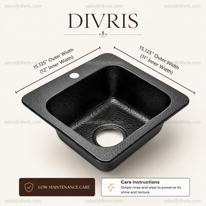 DIVRIS Évier simple en cuivre martelé fait main, à poser sur comptoir, à un trou, carré, finition polie moderne, pour cuisine et salle de bain, 12x12" NC-2007 - Product Image 6