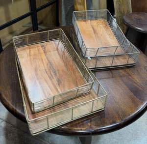 Plateau de service en métal en bois martelé fait à la main haut de gamme assiette de qualité plateaux de bol de charge pour Ramadan Diwali plateaux décoratifs - Product Image 3