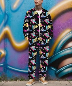 Conjunto Deportivo Masculino de los 80, Disfraz de los 90, Chaqueta Cortavientos de los 70, Conjunto Retro Hip Hop, Estilo Vintage, Ropa Casual de Halloween, Color Sólido 100% - Product Image 5