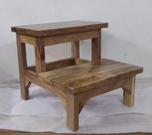 Taburete de Dos Peldaños de Madera de Sheesham 100% Natural para Cocina, Reposapiés de Madera para Sala de Estar, Taburetes de Madera Maciza de Dos Peldaños - Product Image 2