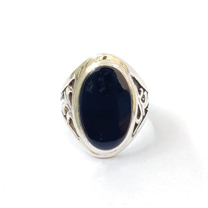 Men's Black Onyx <b>Ring</b> with <b>Garnet</b> and Agate Gemstones 9.4 Grams Gold Plated for Everyday Wear and Wedding Number Pattern - Product Image 1