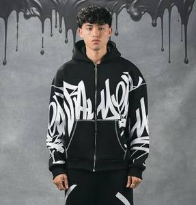 Sweat à capuche surdimensionné à fermeture éclair personnalisé de haute qualité, broderie personnalisée, impression en relief, tissu en molleton français, sweat à capuche à fermeture éclair intégrale, poids lourd - Product Image 5