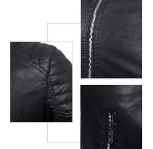 แจ็กเก็ตหนังพียูสำหรับผู้ชาย, แจ็กเก็ตแฟชั่นหนังสังเคราะห์สำหรับใส่ให้ความอบอุ่นปกหนังหนาเสื้อแจ็กเก็ตมอเตอร์ไซค์สำหรับฤดูหนาว - Product Image 6
