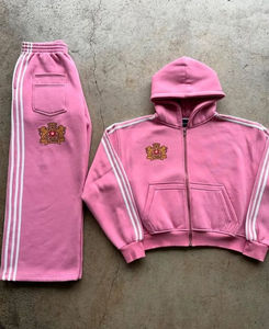 2026 nueva ropa de calle chándal para hombre Sun Faded Acid Wash Sudadera con capucha y pantalones de chándal Conjunto personalizado rayas chándal para invierno - Product Image 6