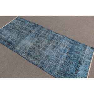 Alfombra Vintage de 3.1x6.9 pies, Alfombra Turca con Rayas Azules - Product Image 4