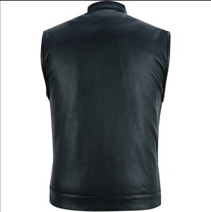 Nouveauté : Gilets de moto en cuir noir pour homme, vestes en cuir personnalisées, imprimées, respirantes, avec fermeture éclair, pour l'hiver - Product Image 2