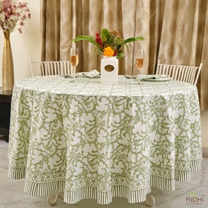 ผ้าปูโต๊ะทรงกลมสีเขียวเซจ ผ้าฝ้ายพิมพ์ลายดอกไม้แบบอินเดีย สำหรับงานปาร์ตี้ งานแต่งงาน ตกแต่งบ้าน งานอีเว้นท์ สไตล์ฟาร์มเฮาส์ - Product Image 1