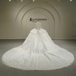 Vestidos de Novia Modernos Clásicos con Cuello Barco, Borlas, Volantes y Encaje, Largos hasta el Suelo, con Flores y Cristales, Modelo GT26060 - Product Image 4