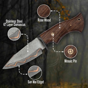 Couteau de chasse fait à la main en cuivre damas acier manche en bois de rose bord biseauté Bowie lame fixe OEM/ODM personnalisable - Product Image 3
