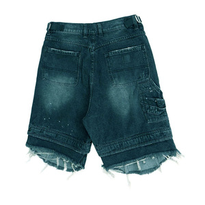 Pantalones Cortos Cargo de Algodón Lavado para Hombre, Cintura Media, Dobladillo Desgarrado, Estilo Casual Urbano, Color Sólido, Cierre de Botones, Largo Bermuda - Product Image 4