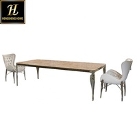 Dessus de table en marbre de luxe ensemble de chaises de table à manger à six places avec table à manger rectangulaire pour villa