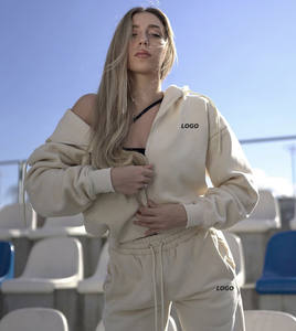 2025 Conjunto de sudadera de alta calidad para mujer, ropa de primavera personalizada, de 2 piezas Sudadera con capucha, chándal de lana para correr, chándal de primavera - Product Image 1