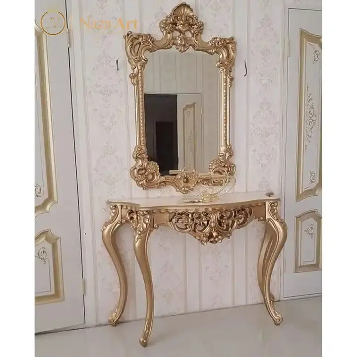 יוקרתי זהב איטלקי קונסולת מראה לסיים מסדרון שולחן סלון רהיטים צבע זהב באיכות גבוהה ביותר למכור