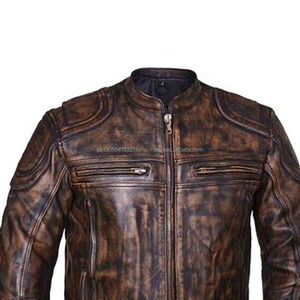 Nouvelle arrivée veste de motards personnalisée en cuir de vachette véritable style vintage à rayures élégantes avec longue fermeture éclair - Product Image 3