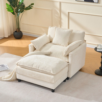 Fauteuil d'appoint en chenille beige avec ottoman, fauteuil rembourré moderne pour salon et chambre à coucher